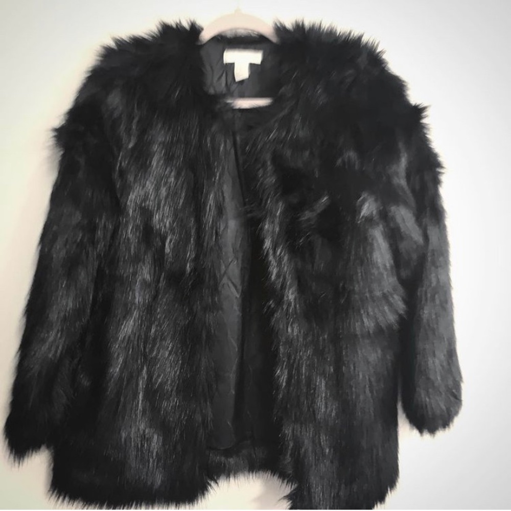 H&M Black Fur Coat - Size XS